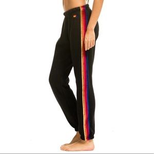 Aviator Nation Black Sweatpants // Velvet stripes